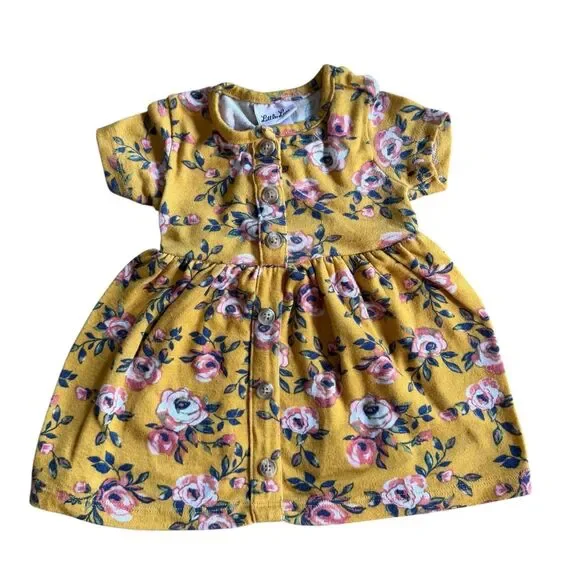 Girls Sz 18 Months Yellow Floral Dress & Bloomers 2 Pc Set LITTLE LASS - Picture 3 of 8